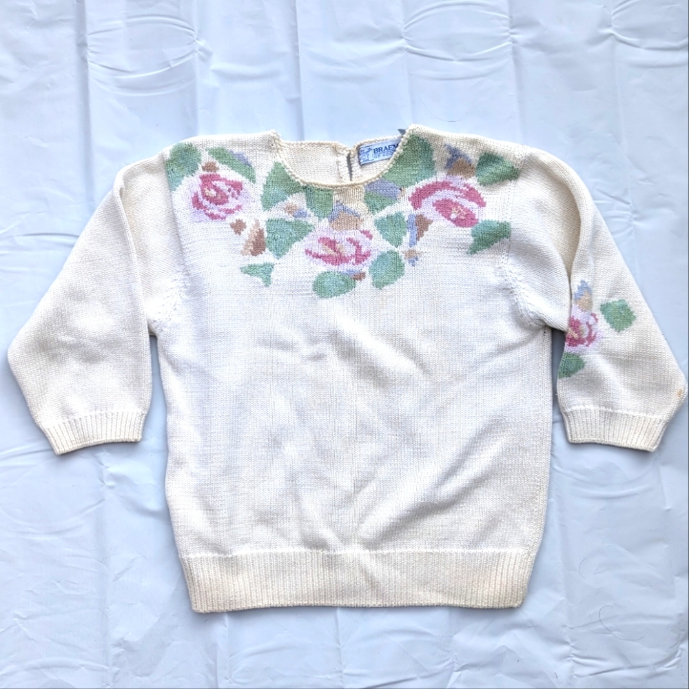 Floral Patterned Cream Sweater